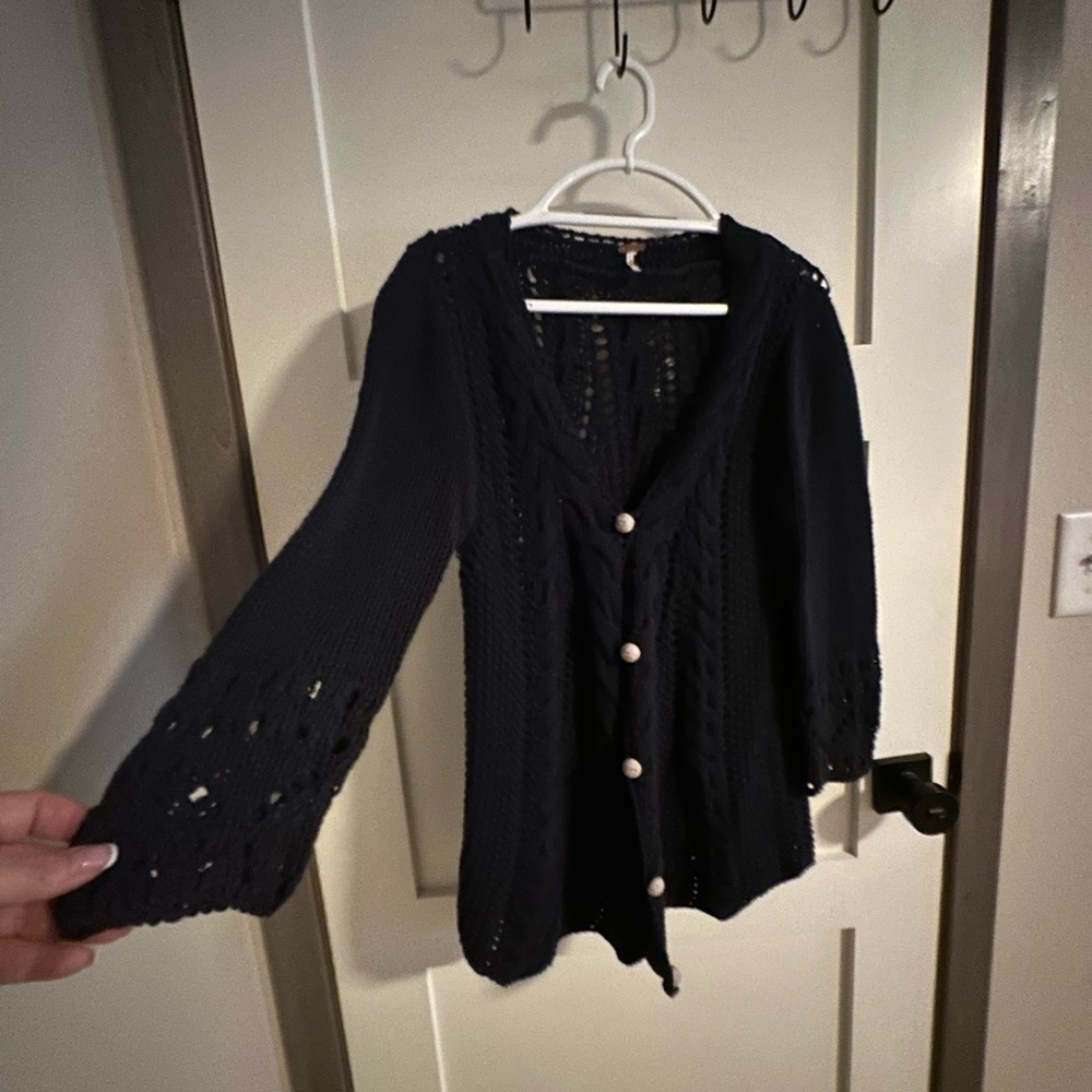 Free People Navy Knit Cardigan
